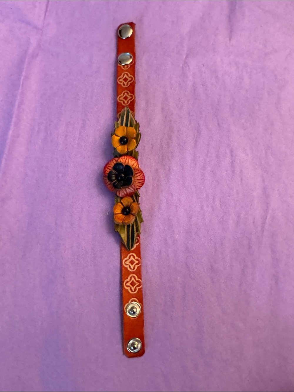 NWOT Women’s Handcrafted Floral Leather Bracelet - Floral Accent